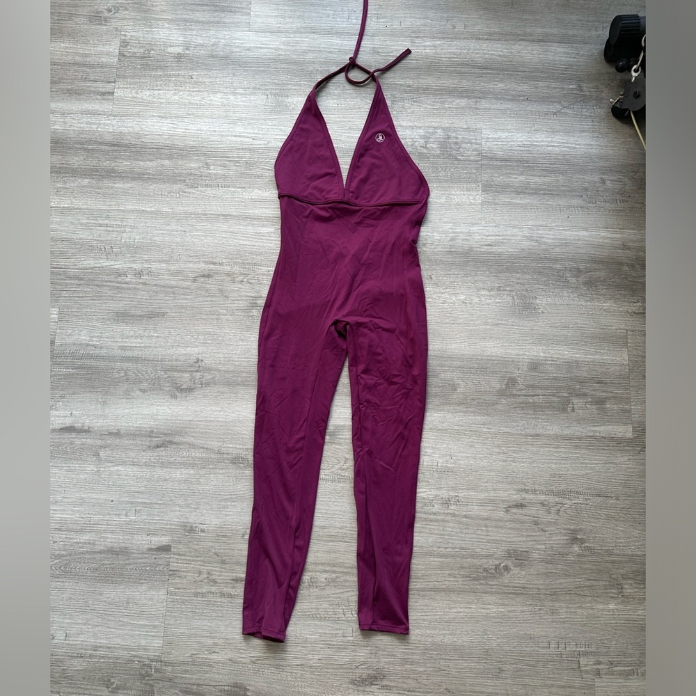 Plum Halter Jumpsuit with Deep V Neck
